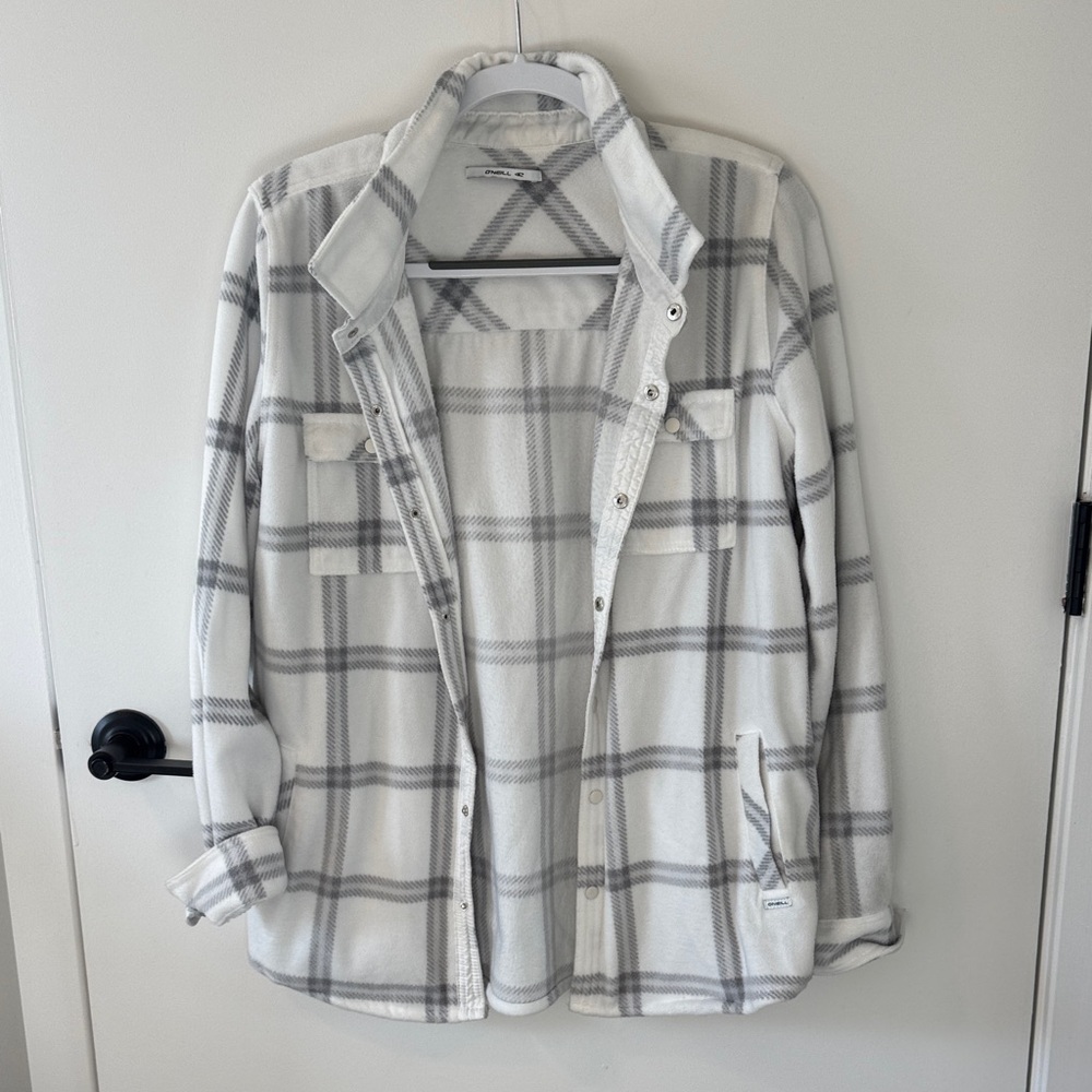 O'Neill Oversized White Plaid Fleece Shacket